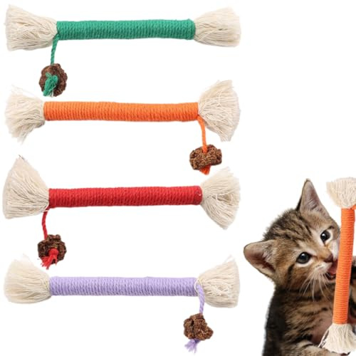 CULEO Juguetes con hierba gatera,Cuerda masticable para gatos de 4 piezas, juguetes para la dentición de gatos, suministros para mascotas