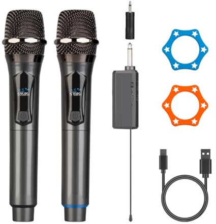 Depusheng Microfoni senza fili, sistema microfono karaoke, microfonos Inalambricos con ricevitore ricaricabile, microfono dinamico cordless per canto, matrimonio, DJ, festa, discorso