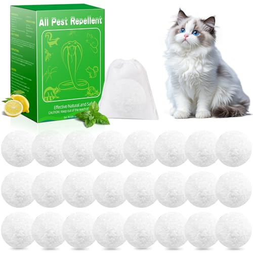 Yineaae Cat Repellent Outdoor Indoor, 24 Pcs Peppermint Oil Natural Cat Deterrent Balls Preventing Cats Away from Indoor Furniture Scratch, Keep Cats Out of Yard Lawn Garden