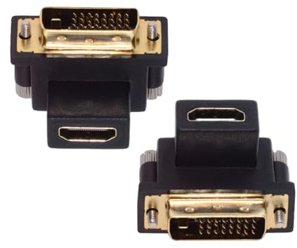xiwai Confezione da 2 adattatori DVI maschio-HDMI femmina ad angolo retto verso l'alto e verso il basso, convertitore extender 4K a 90 gradi per monitor, computer, HDTV, scheda grafica