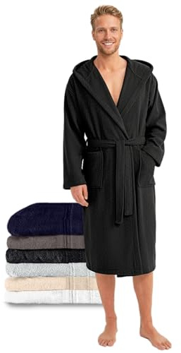 Twinzen Peignoir de Bain Homme Eponge, Coton Oeko-Tex | Certifié Oeko-Tex · Tissu Doux et Absorbant · Capuche, 2 Poches et 1 Ceinture · Spa, Piscine, Salle de Sport