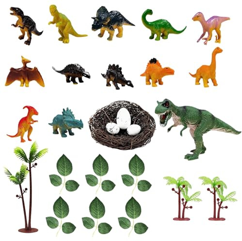 26 Piezas Decoración Tarta Dinosaurios, Figuras 3D de Dinos para Tartas Cumpleaños - Tema Fiesta Dinosaurio | Coloridos Toppers para Tartas Reutilizables