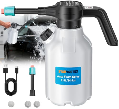 2.5L Spruzzatore Elettrico in Schiuma per Auto, Pompa ad Alta Pressione Irroratrice a Batteria, con Cavo di Ricarica USB, Nebulizzatore Fine per Flusso, per la Cura dell'Auto, il Giardino e Casa