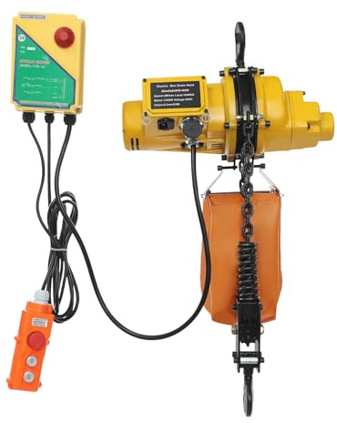 Verricello elettrico, 1300 W, paranco elettrico a catena, 1000 kg, con telecomando senza fili, argano elettrico, altezza 6 m, per officina, garage magazzini (giallo, arancione)