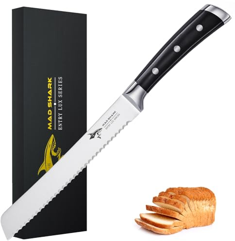 MAD SHARK Bread Knife, Sourdough Bread Knives, Bread Cutter Razor Sharp Edge for Efficient Slicing Sourdough, Bagels, Cake Cutter,8 Inch Serrated Knife