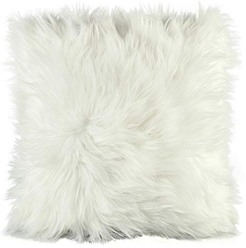 CelinaTex Cuddly Dekokissen 80 x 80 cm weiß Langhaar Zierkissen dekoratives Fellimitat Nicki Sofakissen Kunstfell Kissen