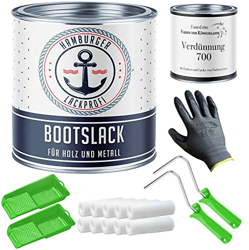 2K Bootslack GLÄNZEND für Holz und Metall Ultramarineblau RAL 5002 Blau Für GFK/Kunststoff/Polyester Yachtlack Bootsfarbe mit Lackier-SET (X300) und Verdünnung (1 L) // Hamburger Lack-Profi (5 L)