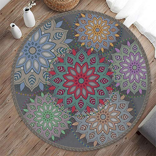 Morbuy Runder Teppich Innenbereich, Nordischer klassischer Stil Flur Teppich Polyester Wohnzimmer Fussabstreifer rutschfest und Waschbar Praktische Fußabtreter (80cm,Graues Mandala)