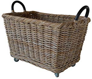 Sechome B18-BR Cesto Portalegna in Rattan Naturale con Ruote (Medium)