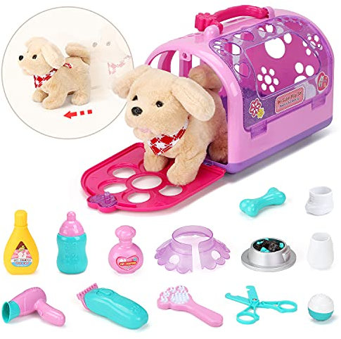 Sotodik Tierarzt Spielset mit Elektronisch Hund Hundesalon Spielzeug Rollenspiel Kinder Tierarzt Spielset Geburtstag Geschenke für Mädchen Junge 2 3 4 5 Jahre (Pink)