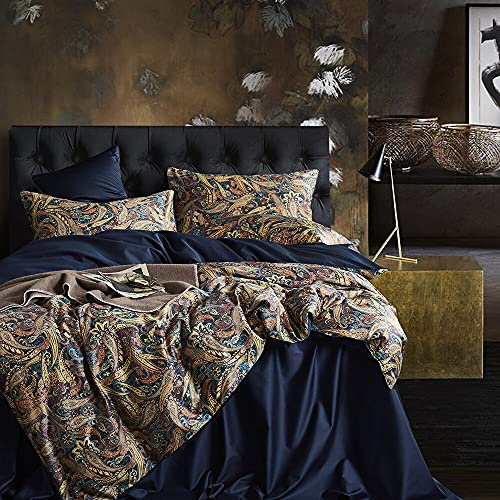 Cupocupa Juego de Funda de edredón tamaño King con patrón Floral Bohemio, Juego de Funda de edredón para Cama tamaño King, Ropa de Cama Vintage Suave, Estampado de Hojas, Funda de edredón con Fundas