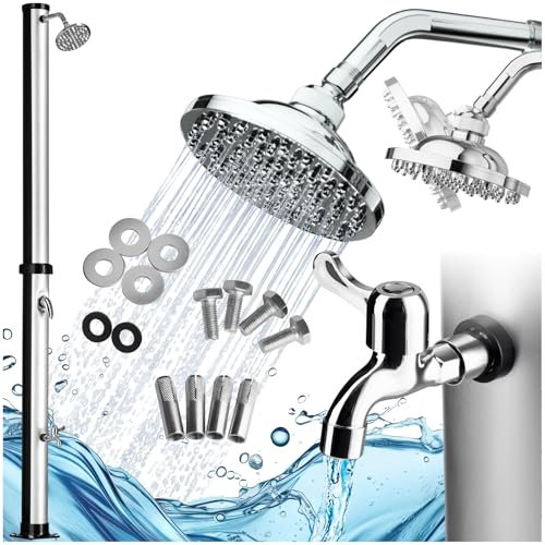 TecTake® Doccia Solare 20 Litri, Doccia da Giardino, Doccia Solare da Esterno, Doccia da Esterno per Giardino, Campeggio o Piscina con Soffione Orientabile e Rubinetto - Nero/Argento