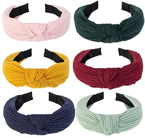 Bandeaux pour femmes et filles en tissu imprimé floral avec nœud élastique - Accessoires de cheveux pour femmes et filles (6 couleur unie 2)