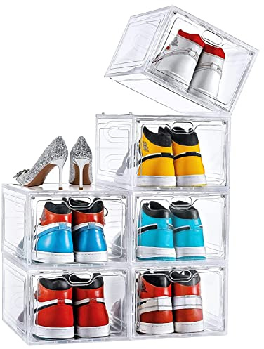 ADOV Scatole Porta Scarpe Set da 6, Contenitori Trasparenti Impilabili in Plastica con Coperchio, Organizer per Sneaker Uomo Donna Bambini, fino a EU 46
