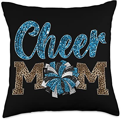 Cheerleader Mom Blue Fancy Leopard Pom Cheer Poms Cheering Throw Pillow