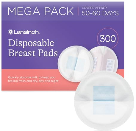 Lansinoh Disposable Breast Pads - Leakproof & Ultra Thin Absorbent Maternity Pads - Discreet Fit Nursing Pads Breastfeeding Essentials - 300 Pack