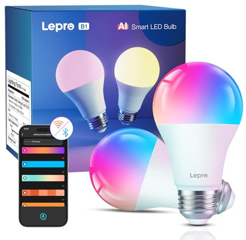 Lepro B1 IA Ampoule Connectée Wifi E27, Ampoule LED E27 Multicouleurs RGBCCT Compatible avec Alexa, Reconnaissance des Emotions et Commandes Vocales,Lot de 2