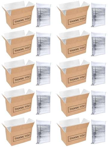 qorkhogr Insulated Shipping Box with Aluminum Foil Liner,10 Pack Cold Shipping Boxes with Aluminum Foil Insulated Bag,Reusable Hot & Frozen Food Delivery Insulated Carton M