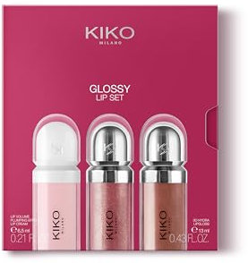 KIKO Milano Glossy Lip Set, Make-Up-Set: 2 Feuchtigkeitsspendende Lipglosse Und 1 Perfektionierende Lippencreme
