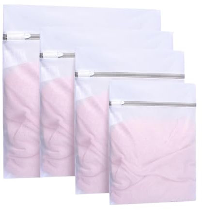 VONJUMA 4 Pcs Sacchetti Lavatrice A Rete Per Biancheria Intima Calze Indumenti Delicati Con Chiusura Lampo Impediscono Deformazione E Pieghe Ideali Per Maglioni Camicie 25X30/30X40/40X50/50X60Cm