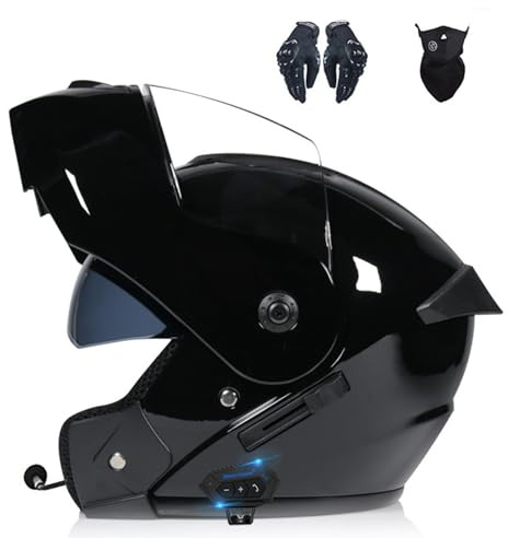 ZHANGXIO Casque de Moto intégré Casque Bluetooth modulaire Casque Rabattable avec Double visière antibuée pour Hommes et Femmes homologué ECE