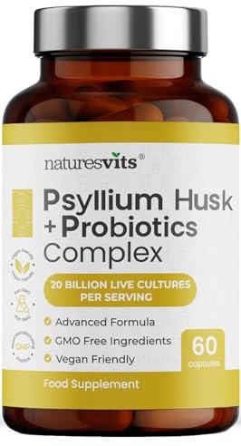 4000mg Fibre Supplement Psyllium Husk Capsules with Probiotics - 20 Billion CFU with 5 Strains - Soluble Fibre with Added 100mg Inulin - Gut Health Supplements for Adults - High Fiber Supplement