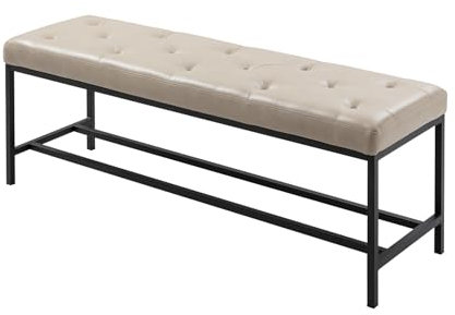 HULALA HOME Elegante Sitzbank mit Stauraum Moderne Polsterbank für Flur Schlafzimmer Wohnzimmer Industrieller Stil Kunstleder Vielseitig einsetzbar, Beige