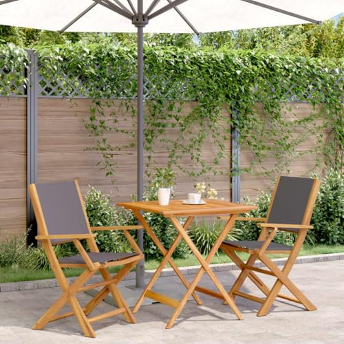 Homgoday 3-TLG. Bistro set antracit tyg och massivt trä, balkongset, balkongmöbler, trädgårdsset med stolar, trädgårdsmöbler, sittgrupp för gård, trädgård