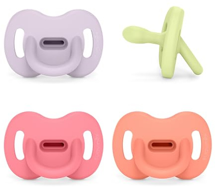 Suavinex, Pack 4 Chupetes Todo Silicona, para Bebés 0/6 Meses y Recién Nacidos, con Tetina Fisiológica SX Pro, Súper Blandito y Flexible, Ideal para Dormir, Respeta Desarrollo Bucodental, Rosa, Verde