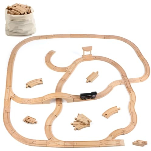 KABENFIS 62PCS Wooden Train Track Expansion Pack Wooden Railway Accessories Toys for Boys and Girls