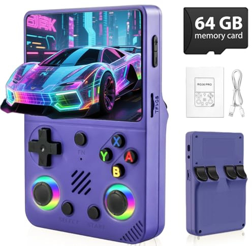 Colourbing RG36PRO, console retro portatile, schermo IPS 3,5, 30 000+ giochi, TF 64G, batteria 3000mAh. Per viaggi, regalo per teenager o partner. Colore: viola