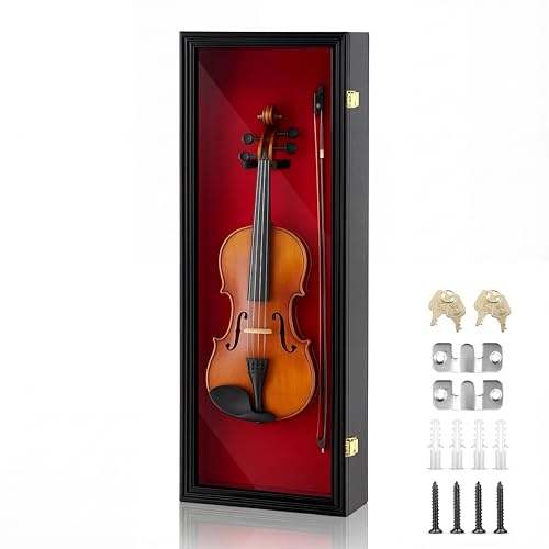 Silipull Vitrine murale pour violon avec support pour archet et ukulélé avec porte transparente en acrylique - 84 cm