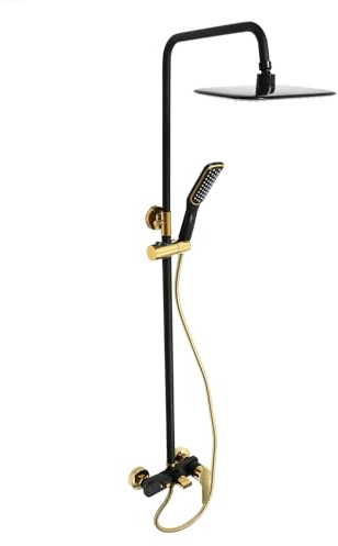 Juego de ducha con alcachofa de mano, columna de ducha regulable en altura 85-125 cm, grifo de ducha con 3 salidas y termostato, montaje en pared