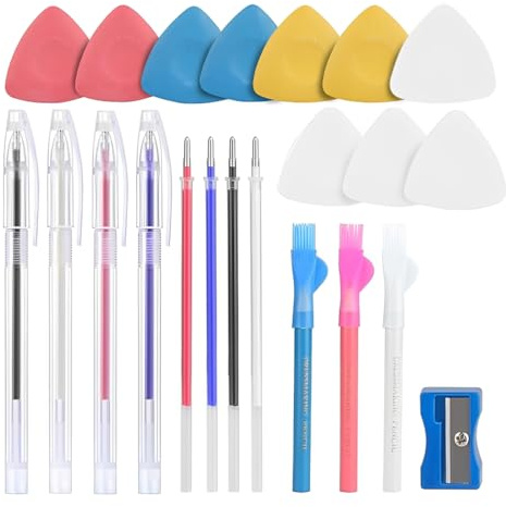 Tiza Costura, 26 Piezas, Bolígrafos Triangulares De Sastrería, Tiza para Tela Borrable, BolíGrafos De Sastre, 4 Colores Vivos para Cuero, Ropa, Confección, Para Marcar Diversos Tejidos Y Cueros