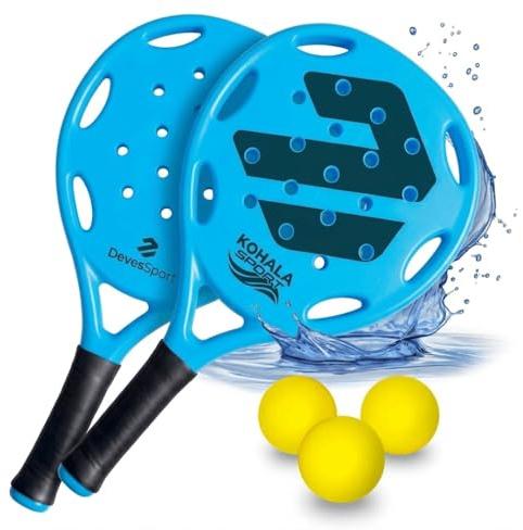 DEVESSPORT Set de 2 Palas de Playa 3 Pelotas y Bolsa de Transporte Alta Resistencia (Azul)
