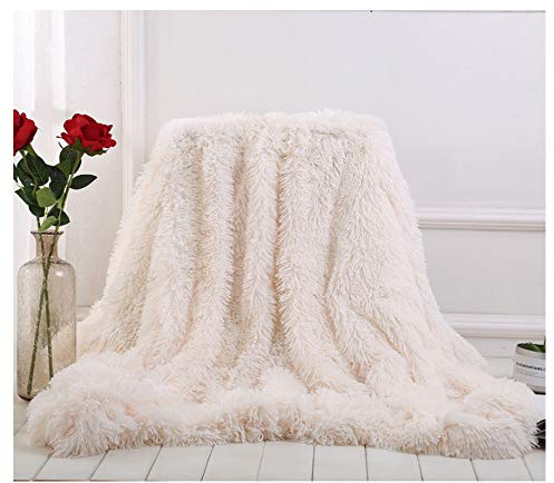 Hggzeg, Coperta a pelo lungo super morbida, elegante e accogliente, in finta pelliccia, decorativa, per divano, sedia e letto (bianco, 130 x 160 cm)