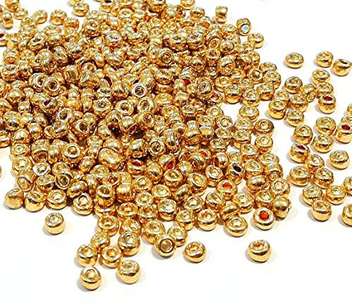 Perlin Rocailles glaspärlor indianer fröpärlor ponny pärlor 2 mm metallic färgset, 11/0 mini runda fröpärlor 6 500 stycken (guld)