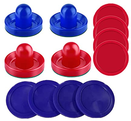 INSCOOL Air Hockey Pushers and Air Hockey Pucks Paddles, Goal Handles Paddles Replacement Accessories for Game Tables(4 Red and Blue Pushers, 8 Red and Blue Pucks)