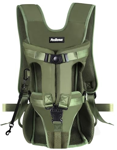 PetBonus Pet Front Dog Carrier Backpacks, Adjustable Pet Backpack, Legs Out Easy-fit Puppy Chest Carrier for Medium Small Dogs, Hands Free for Hiking, Cycling (Army Green, L)