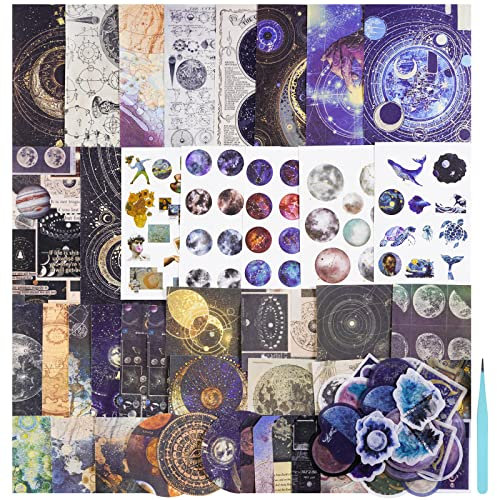 83-teiliges Vintage-Scrapbooking Zubehör Journal Aufkleber Set, Galaxy Serie Ästhetisches Scrapbook Papier Washi Aufkleber Klebeband-Kit für Zeitschriften, Zubehör, Junk-Journal-Planer