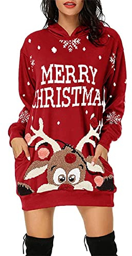 Jarseila Pull Femme Noël Fantaisie Pull Top Automne Hiver Tricoté Pull Renne Print Longue Manches Xmas Pullover Casual Sweatshirt Christmas Hoodie Pullover #A Rouge M