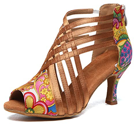HIPPOSEUS Zapatillas Danza Latina para Mujer Cremallera Profesional Zapatos de Baile de salón Cremallera de Salsa de Baile práctica de Rendimiento Tacon 7.5 cm,Modelo L569,37 EU