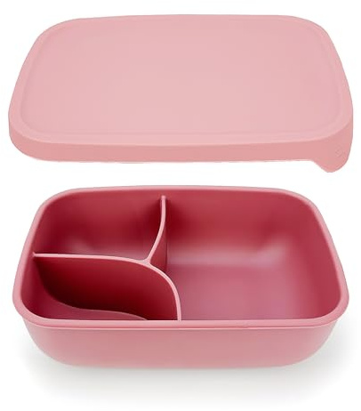 Lunbengo 1000ml Silikons Bento-Box mit 3 Fächern 14x20cm Auslaufsichere Lebensmittel-Trennwand Portion für Erwachsene Spülmaschinenfest