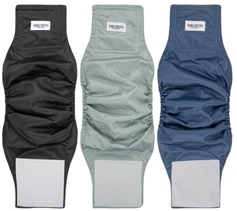 MICOOYO Pannolini lavabili per cani maschi, pannolini assorbenti per cani con chiusura in velcro regolabile forniti, pannolini per cani riutilizzabili, 3 pezzi, taglia S