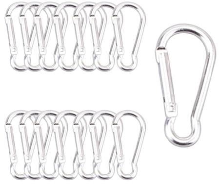 Lot de 15 mousquetons 3,5 x 46 mm – Idéal pour Porte-clés, Camping, randonnée, Voyage, pêche, Sac à Dos (argenté)