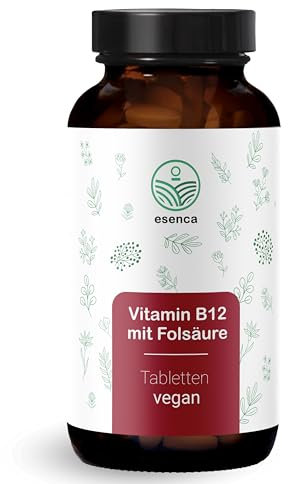 Vitamin B12 Tabletten - 365 Tabletten - 250µg Vit B12 + 200µg Folsäure pro Tag - hochdosiert & ohne unerwünschte Zusätze - Jahresvorrat - Vegan - aus Deutschland