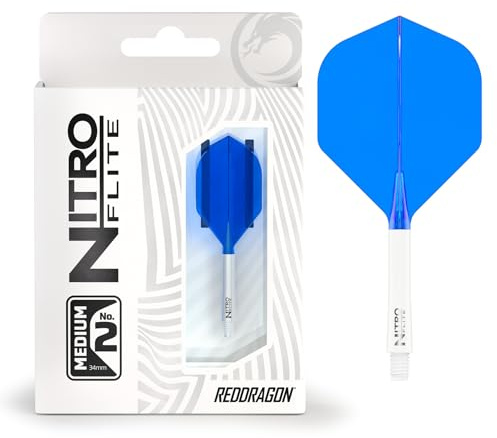RED DRAGON Darts – Nitro Flite Integriert Flüge & Schäfte System – No.2 Form und Design – Weiß und Blau Farbe, Medium Länge