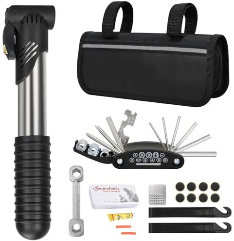 Bike Repair Tool Kit Bicycle Repair Bag with Tire Pump, 16-in-1 Bike Multitool Kit for Mountain Road, Bicycle Tire Repair Kit, Multitool Bicycle Accessories for Road Mountain Bike