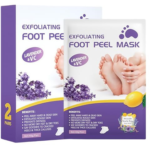 2 Pairs Lavender Foot Peel Mask for Hard Skin - Exfoliating & Moisturizing Peel Socks for Calluses, Cracked Heels & Dead Skin, Foot Mask for Women & Men - Effective Foots Peel Solution
