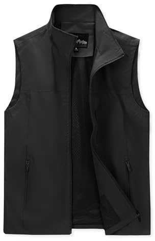 LBL Men’s Fishing Vest Outdoor Safari Utility Vest Casual Quick Dry Gilets Summer Lightweight Sleeveless Jacket Photography Travel Waistcoat Tops with Multi Pockets APH097 Black L